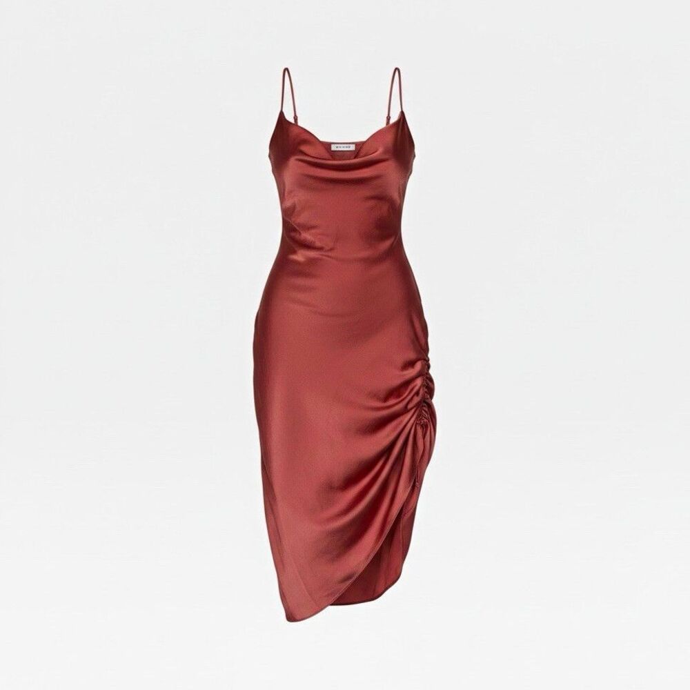 Intimately Free People Mauve Pink/Rosewood Satin Ruched Tie Side Midi Dress M